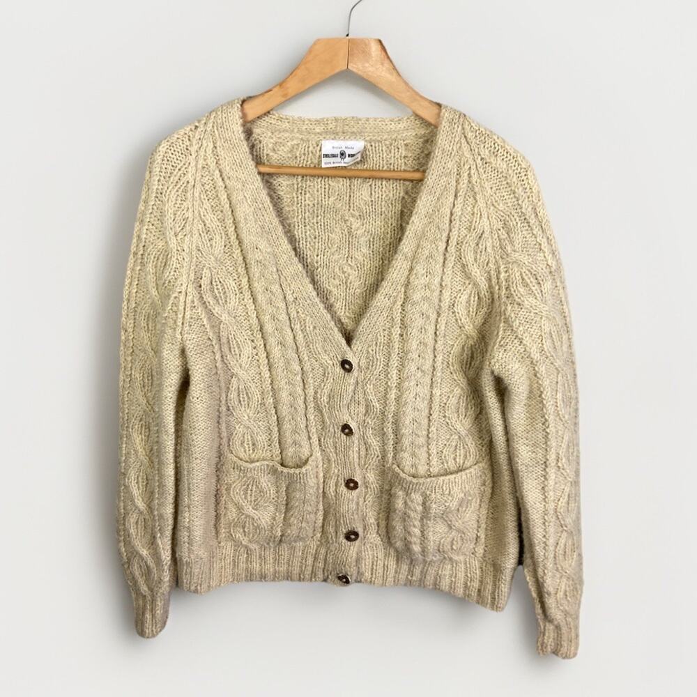 Swaledale Woolens Aran Cardigan Sweater Men’s M Cableknit 100% Wool British Made